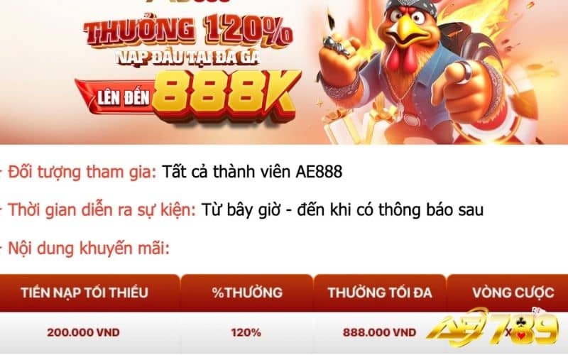 Khuyến mãi thưởng nạp đầu đá gà khi chơi đá gà tại AE789